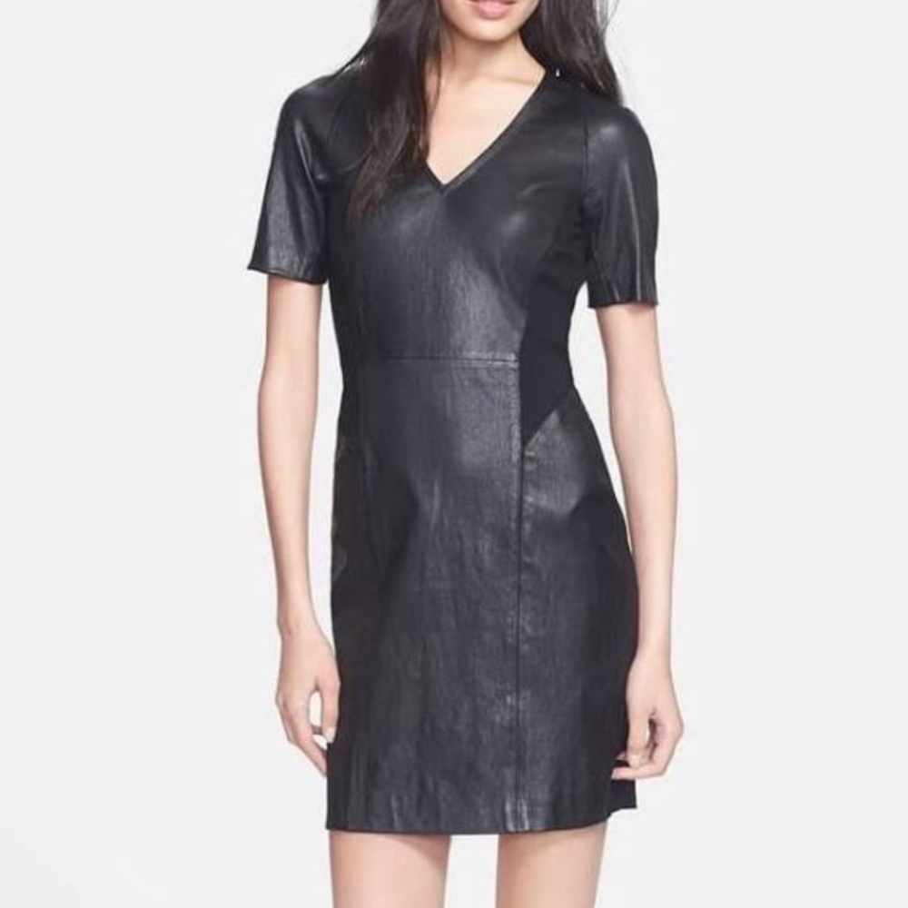 Theory Lambskin Leather Black Dress